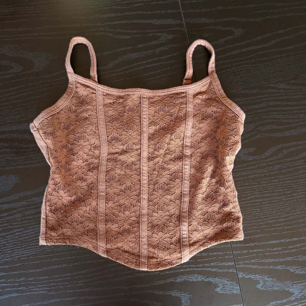 Hollister Brown Floral Lace Corset Tank Top